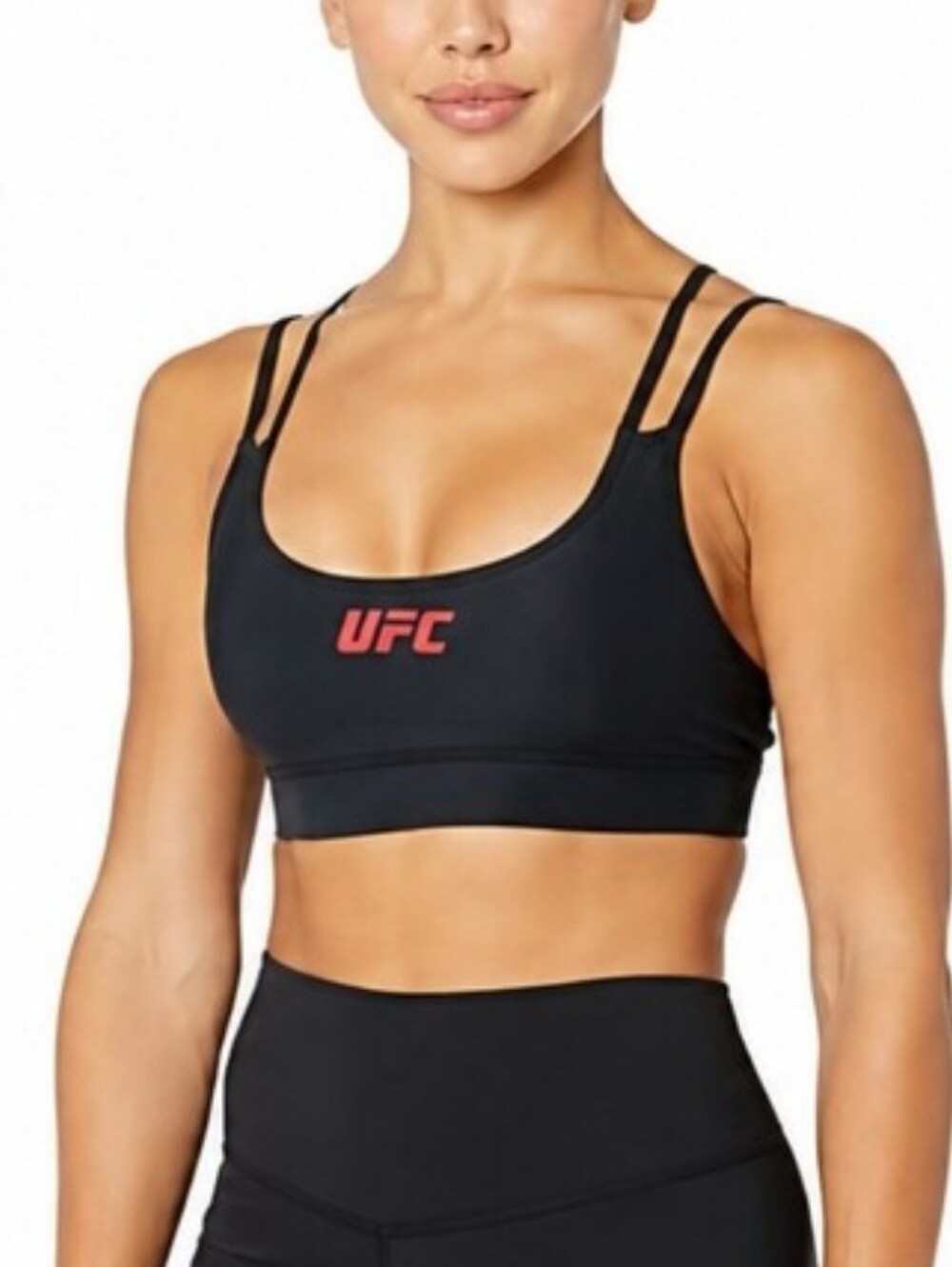 UFC Womens Strappy Black Sports Bra Size L Martial Arts Gym Running Padded